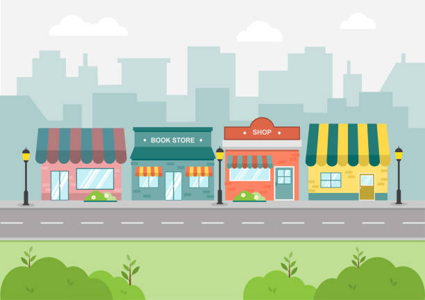city landscape with buildings and shops cityscape flat design 9